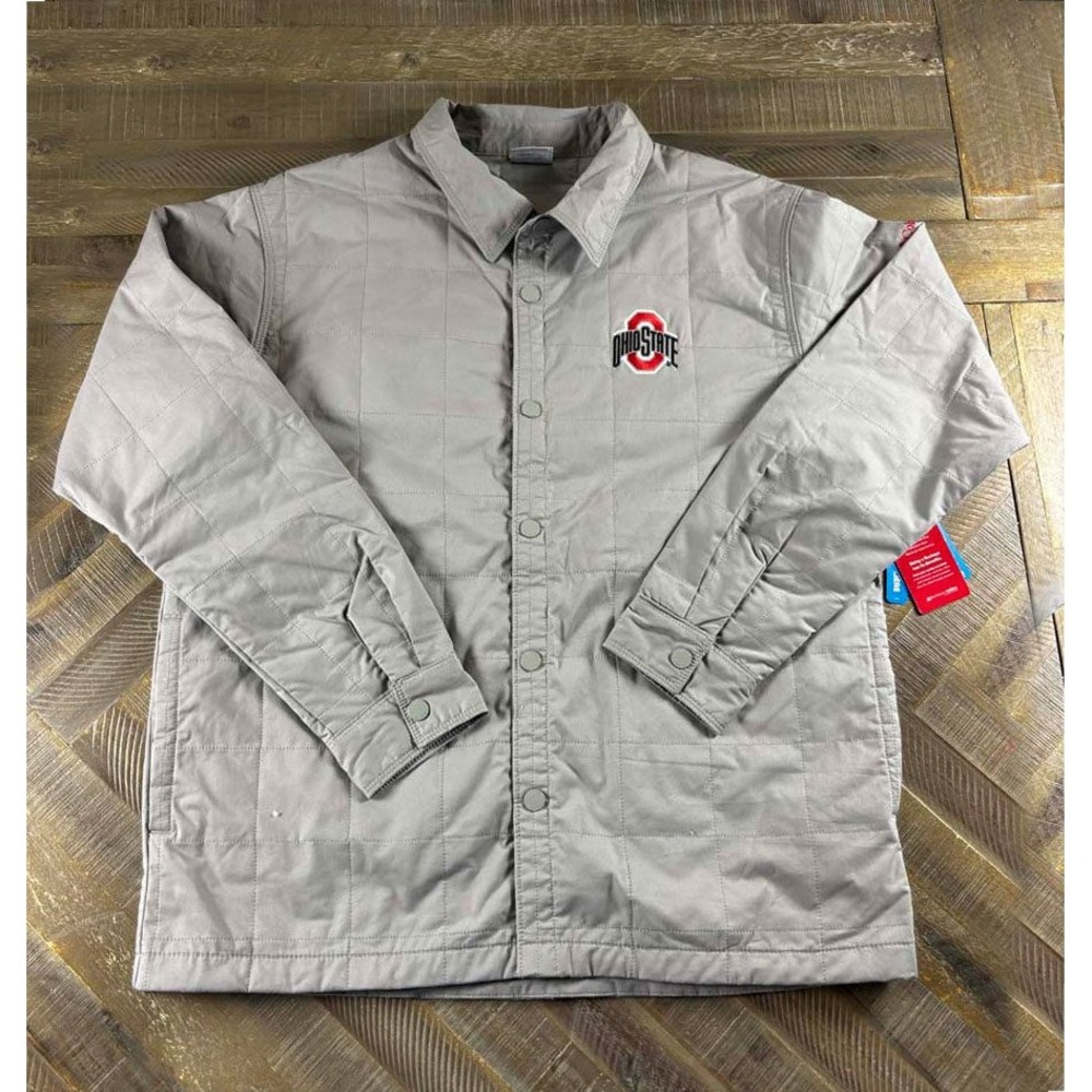 Columbia Ohio State Buckeyes Quilted Shirt Jacket Mens Large Grey XM9412-027 NWT